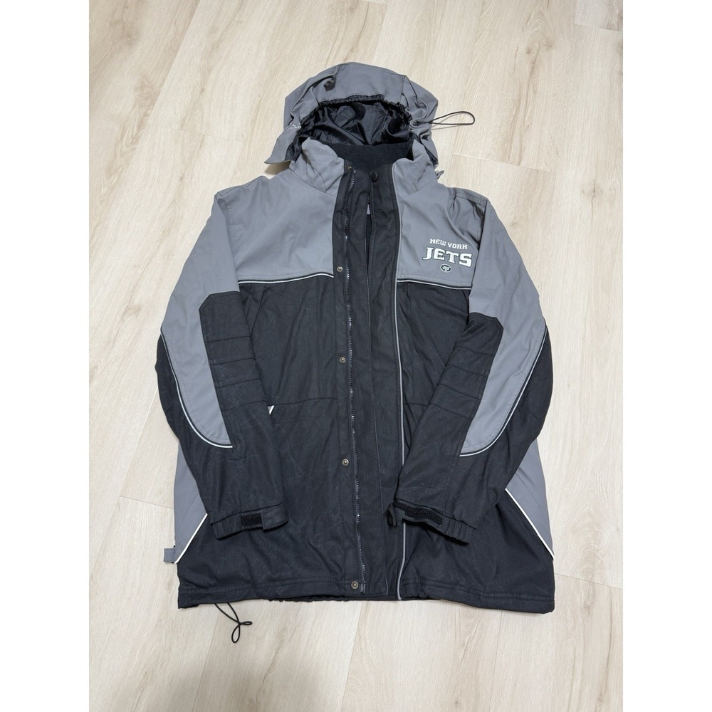 New York Jets NFL Black Full Zip Hooded Jacket Men's Size Large Embroidered